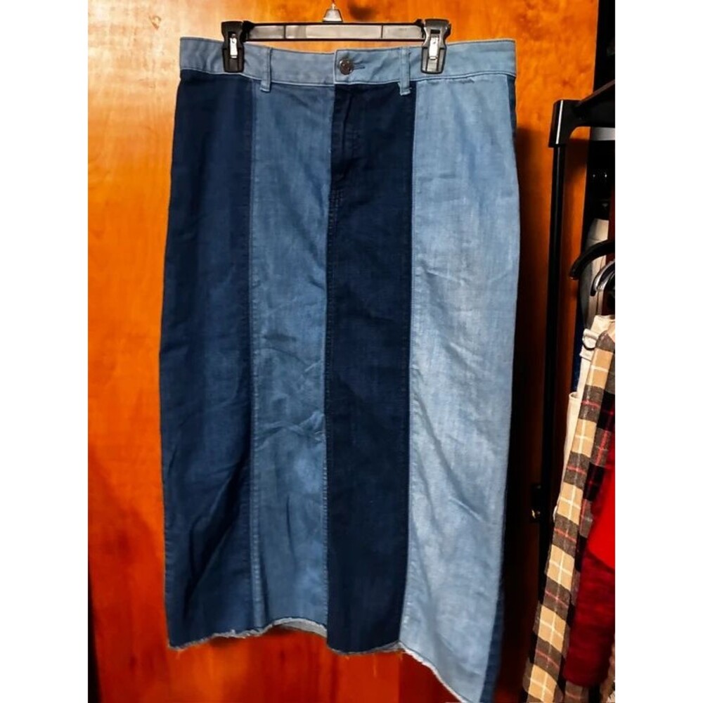 Est 1946 Denim Womens Skirt Maxi panels raw hem size 14 - Picture 2 of 11